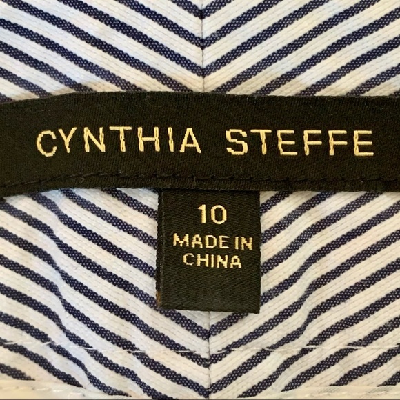 CYNTHIA STEFFE Seersucker Striped Cuffed Shorts 4” Cotton Blend Blue and White - Picture 2 of 15